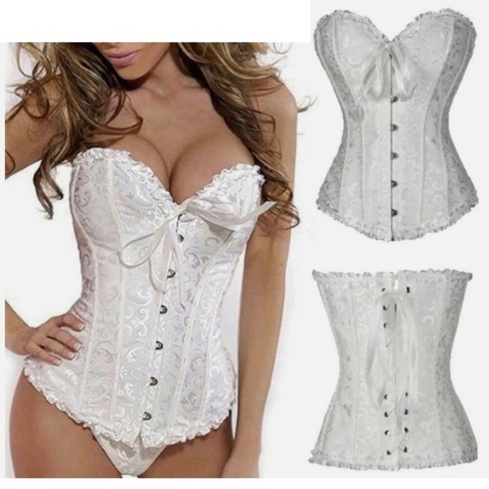 Women's Lace Up Boned Overbust Corset Body shaper top Halloween costume Retro